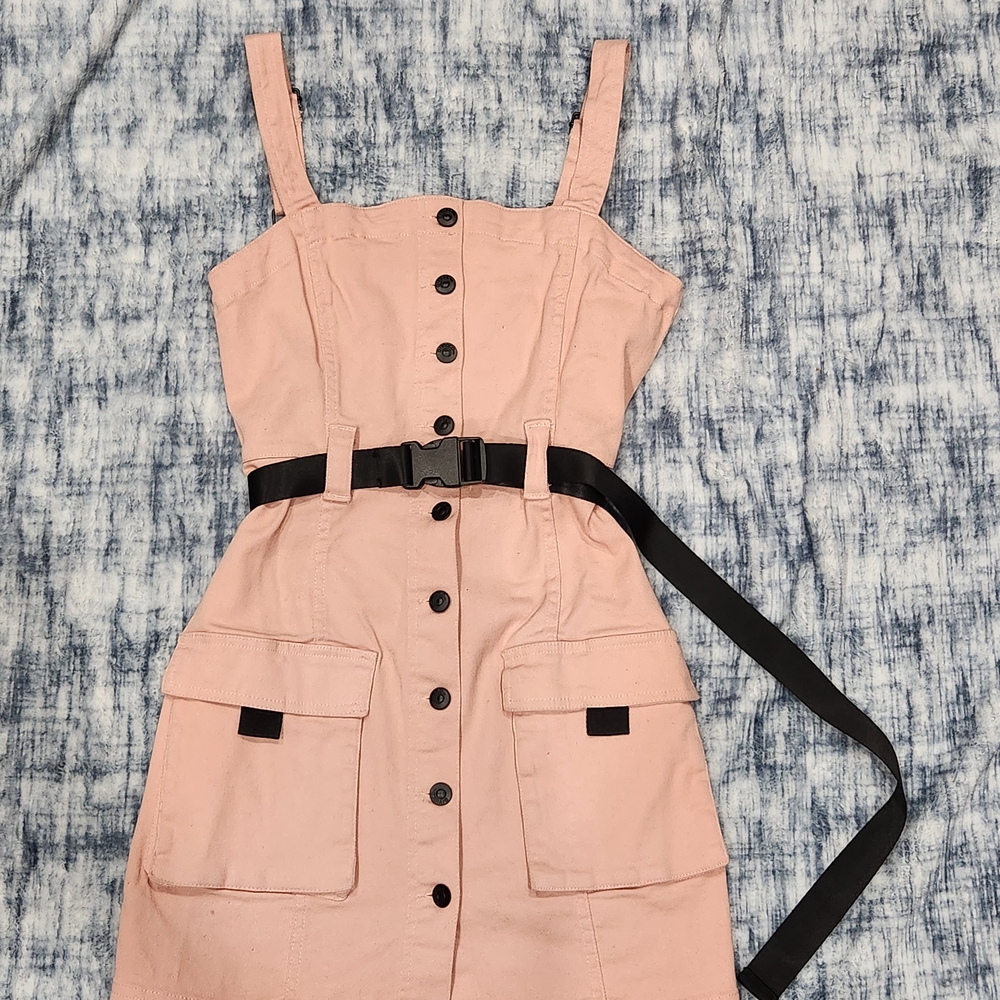 Stylish Pink Button-Down Dress with Belt
